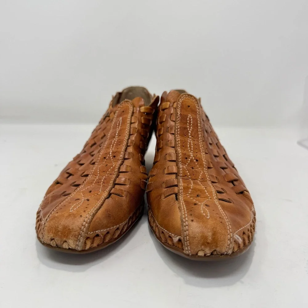 Pikolinos Woven Leather Slingback Wedge Shoes Tan Artisan Handcrafted EU 37